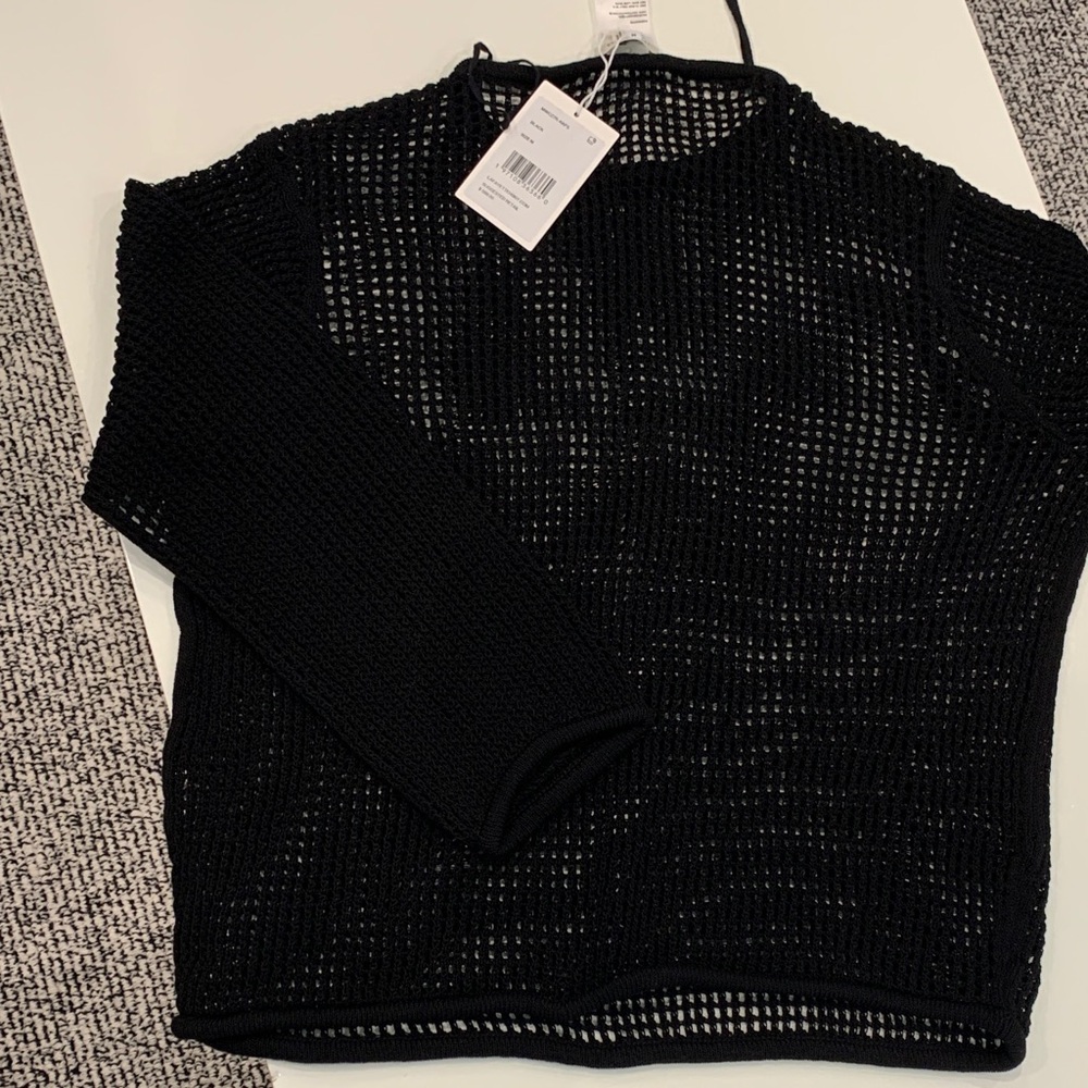 Lafayette 148 New York Black Open-Knit Crewneck Sweater